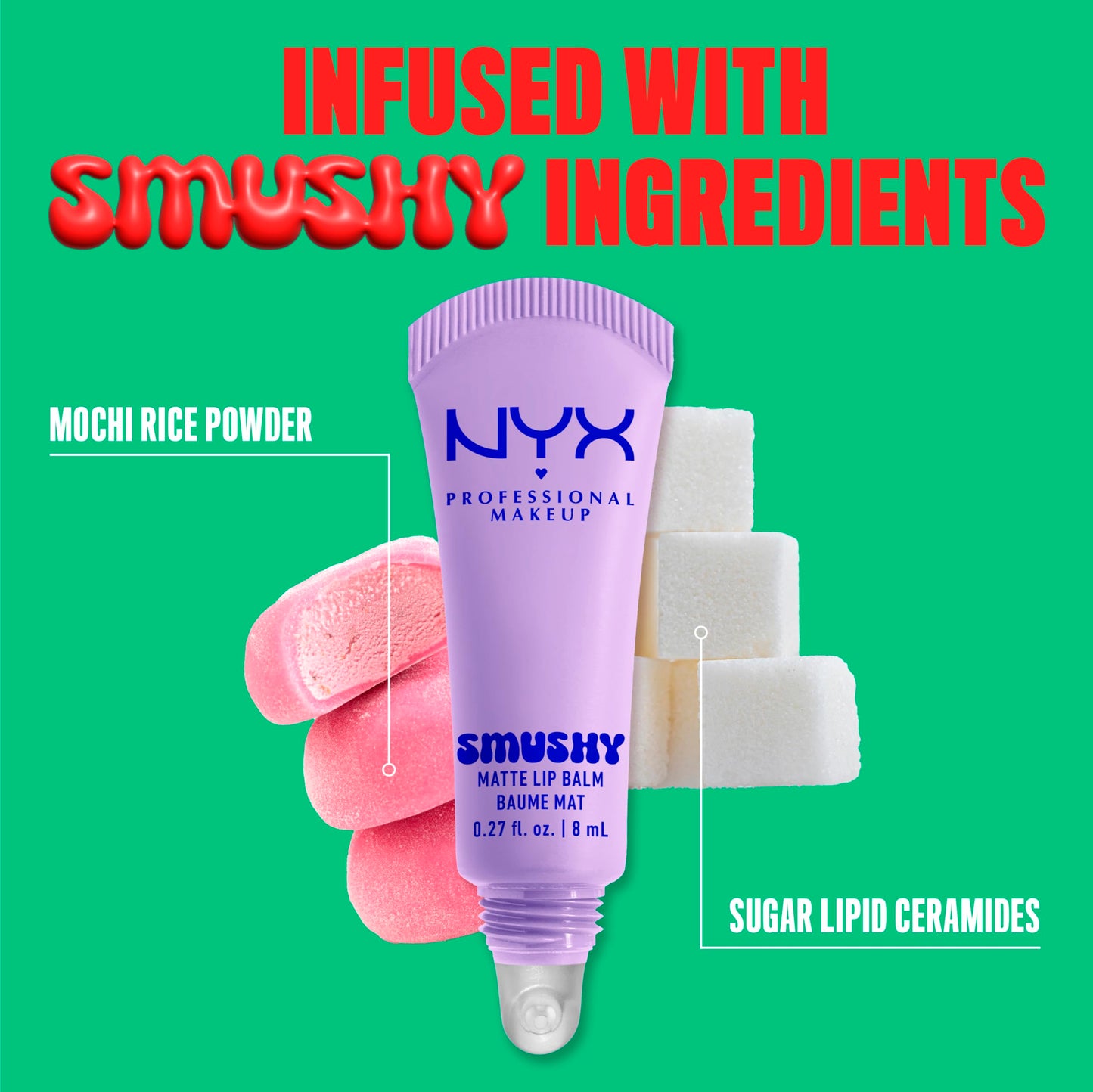 NYX PROFESSIONAL MAKEUP Smushy Matte Lip Balm, Tinted Lip Moisturizer with Soft, Matte Finish - Sugar Smush (Transparent)