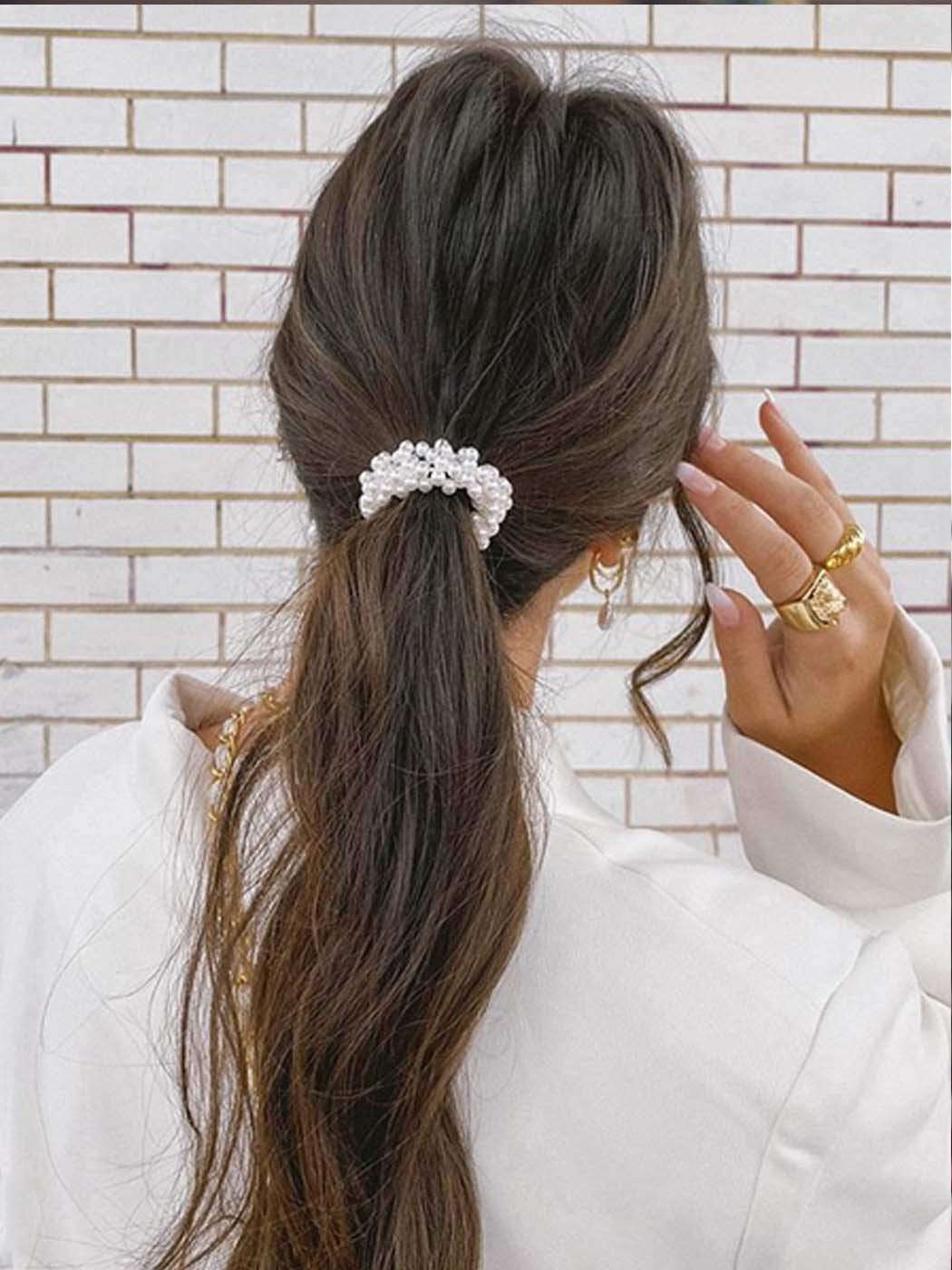 Brinie Pearl Hair Ties Champagne Elastic Scrunchies Stretchy Bands Bead Ropes Hair Accessories for Women and Girls (Pack of 3) (set1)