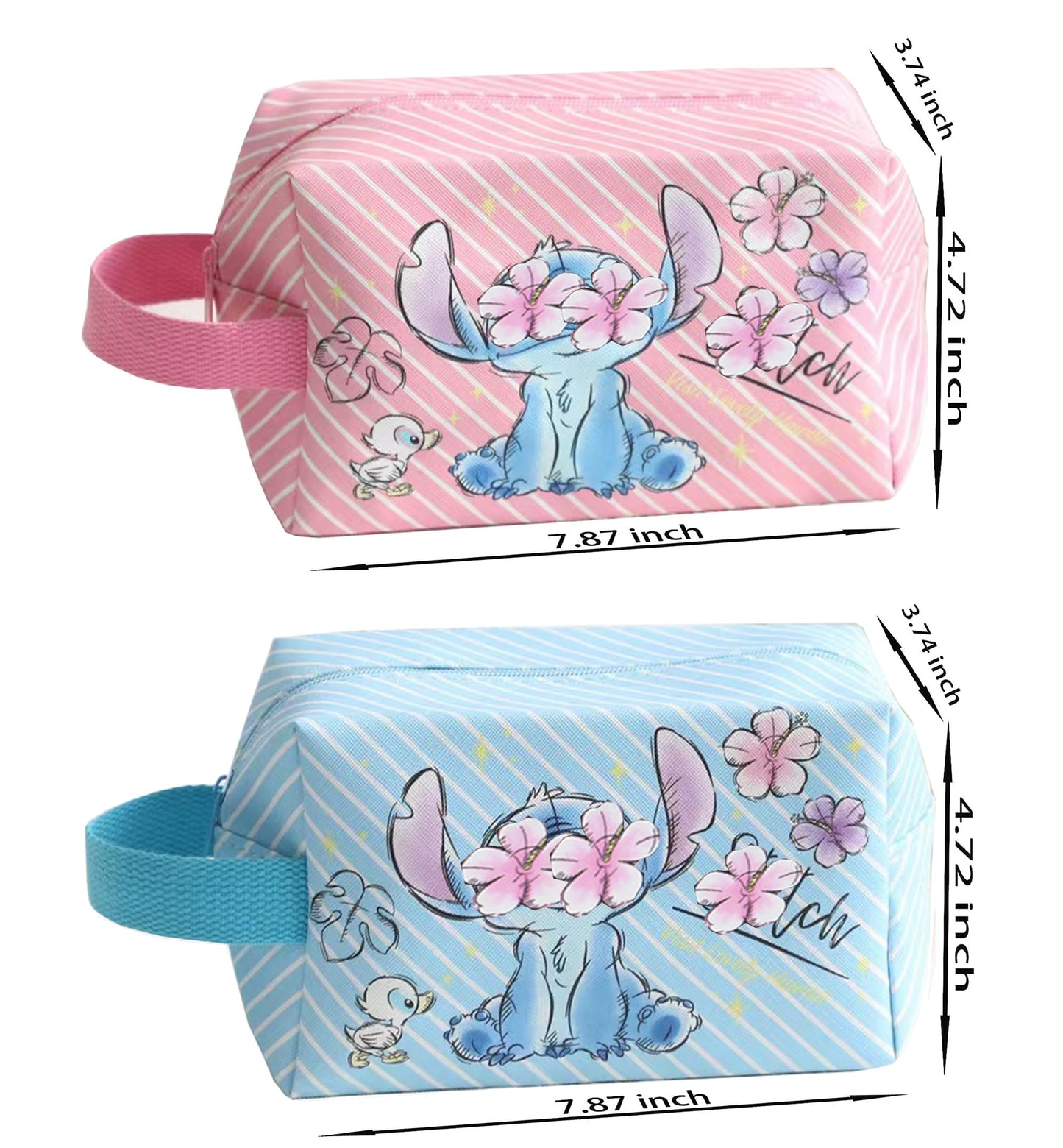 MOBRWUVS Travel Cosmetic Bag, Large Capacity Cartoon Cosmetic Pouch Makeup Bag with Zipper, Travel Toiletry Bag Makeup Accessories Organizer, The Best Gift for Women (Blue and Pink)