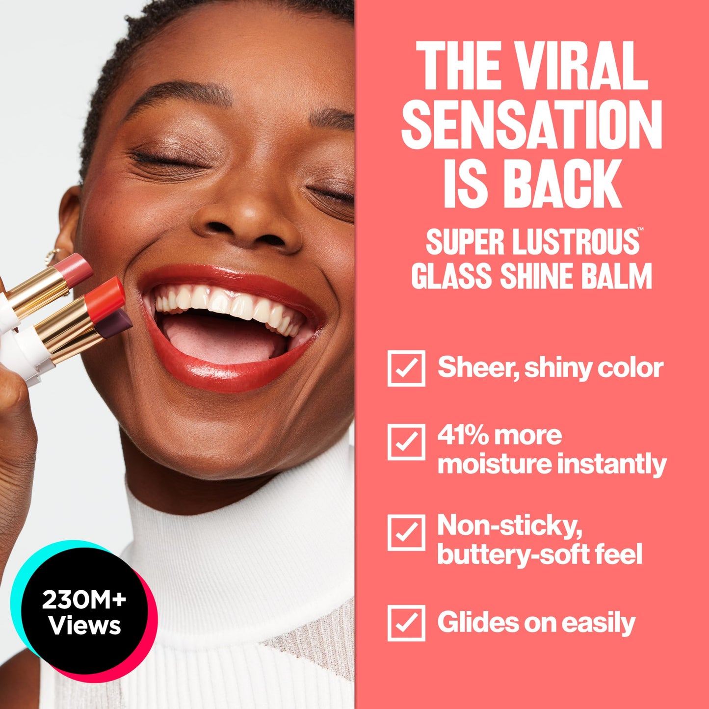 REVLON Super Lustrous Glass Shine Balm, Hydrating Tinted Lipstick, Sheer, Glossy Shiny Finish, 005 Glossed Up Rose, 0.11 oz
