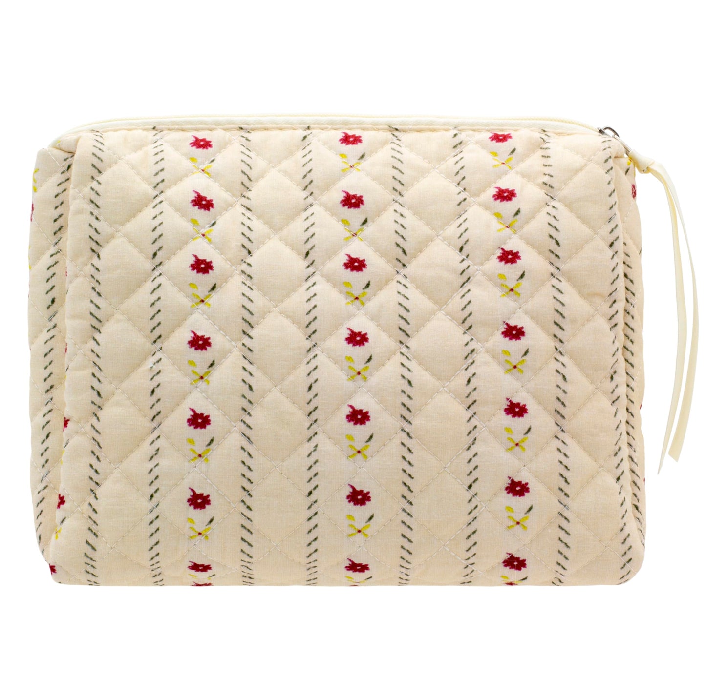 PAZIMIIK Cotton Makeup Bag for Women Large Quilted Travel Cosmetic Pouch Girls' Make Up Organizer,Little Flower Beige